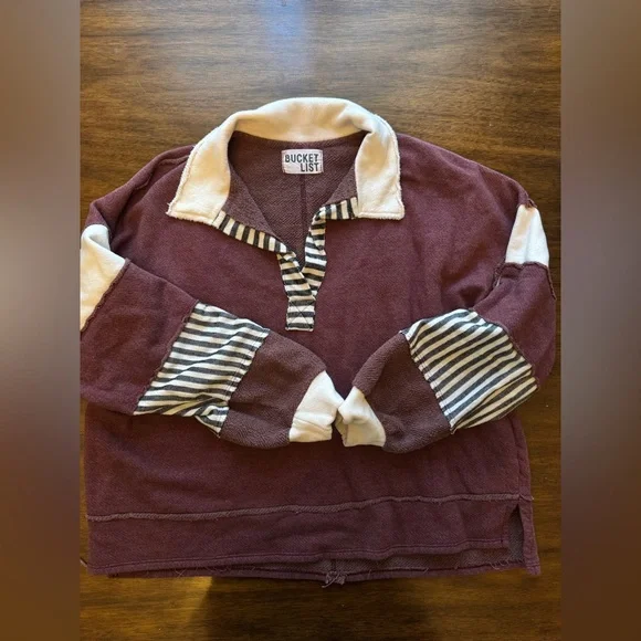 aerie and Bucket list boutique Crewneck & Henley Sweater sweatshirt bundle Lot - Picture 6 of 10